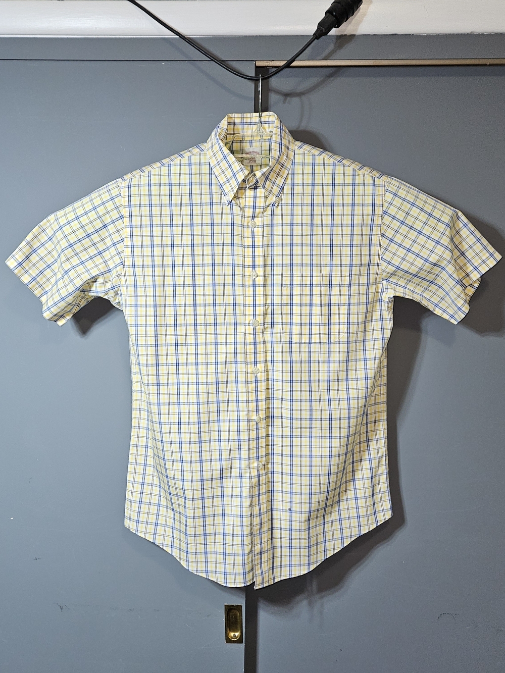 Brooks Brothers Yellow and Blue Plaid Short-Sleeve Button-Down Shirt